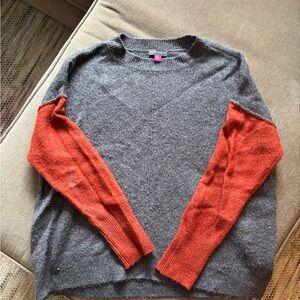 Vince Camuto Gray and Orange Crewneck Sweater